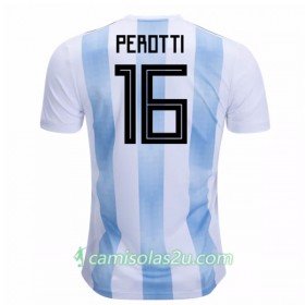 Camisolas de Futebol Argentina Perotti 16 Equipamento Principal Copa do Mundo 2018 Manga Curta